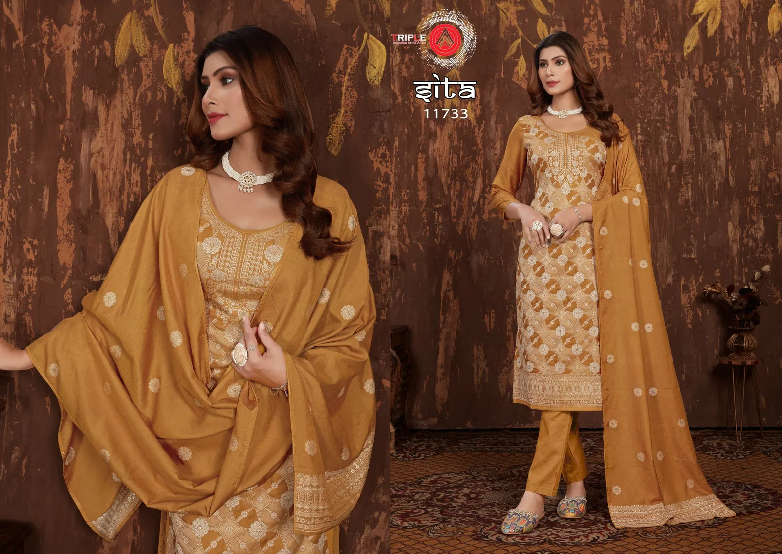Sita By Triple A Pure Muslin Pure Muslin Lakhnavi Jacquard Dress Material Wholesalers In Delhi